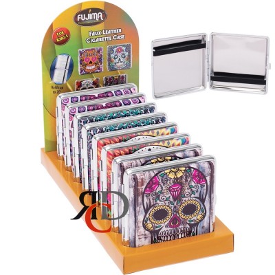 CIGRATTE CASE EMBOSSED SKULL LEATHER CASE  - 8CT/ DISPLAY